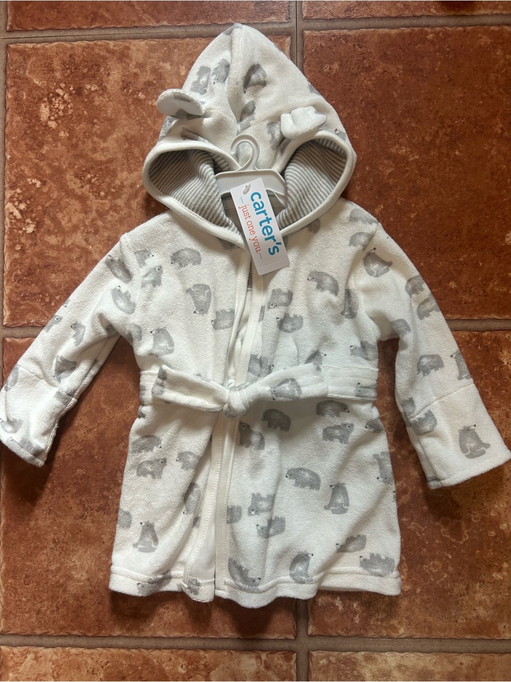 Carter's Cream & Gray Bear Hooded Robe for Kids 0-9 months